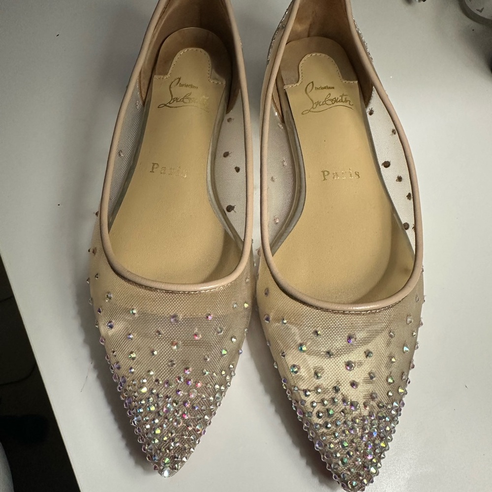 Christian Louboutin Cream Crystal Flats